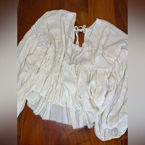 Urban Outfitters White Puff Sleeve Cropped Babydoll Top Women’s Size M Festival